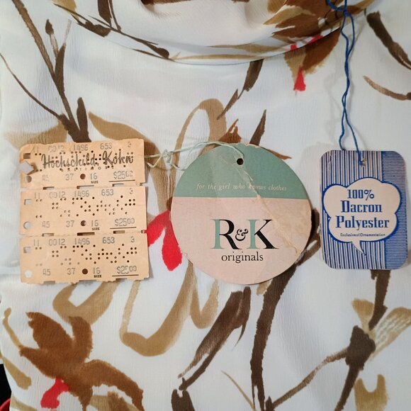 EUC: Vintage 60s R&K Originals White Floral Dacron A-Line Dress Size 16 - Picture 8 of 10